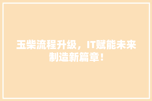 玉柴流程升级，IT赋能未来制造新篇章！