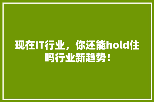 现在IT行业，你还能hold住吗行业新趋势！