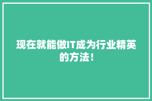 现在就能做IT成为行业精英的方法！