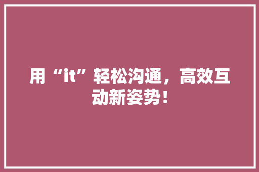 用“it”轻松沟通，高效互动新姿势！