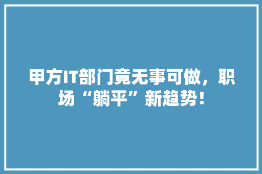 甲方IT部门竟无事可做，职场“躺平”新趋势！ GoogleSEO