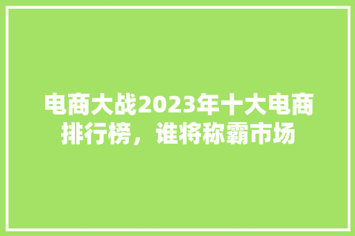 电商大战2023年十大电商排行榜，谁将称霸市场 GoogleSEO