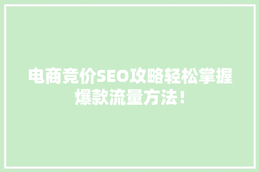 电商竞价SEO攻略轻松掌握爆款流量方法！ GoogleSEO