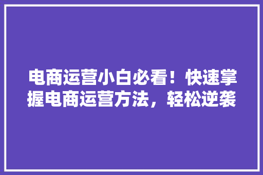 电商运营小白必看！快速掌握电商运营方法，轻松逆袭成高手！ GoogleSEO