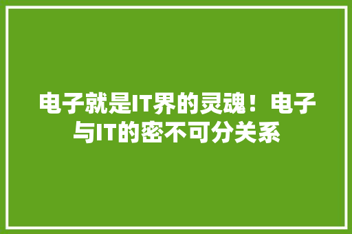 电子就是IT界的灵魂！电子与IT的密不可分关系