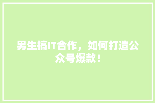 男生搞IT合作，如何打造公众号爆款！