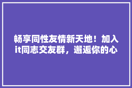 畅享同性友情新天地！加入it同志交友群，邂逅你的心灵伴侣