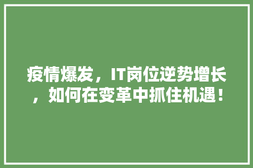 疫情爆发，IT岗位逆势增长，如何在变革中抓住机遇！