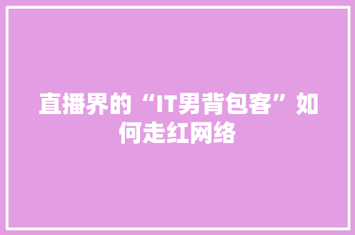直播界的“IT男背包客”如何走红网络