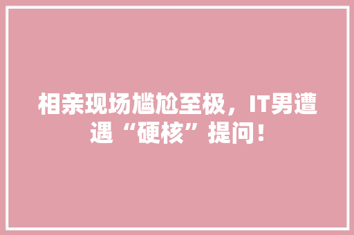相亲现场尴尬至极，IT男遭遇“硬核”提问！