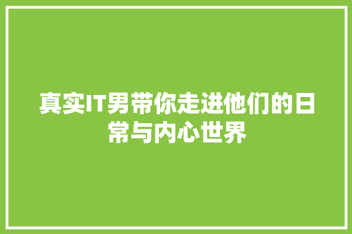 真实IT男带你走进他们的日常与内心世界