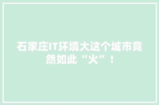 石家庄IT环境大这个城市竟然如此“火”！