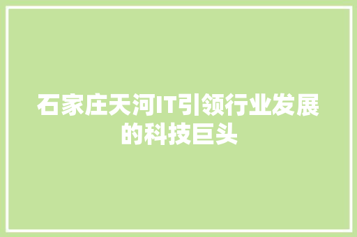石家庄天河IT引领行业发展的科技巨头