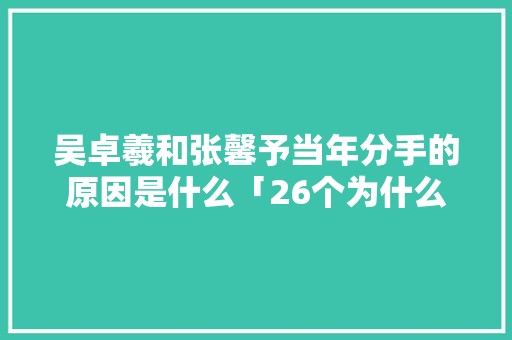 吴卓羲和张馨予当年分手的原因是什么「26个为什么分手的人」 吴卓羲和张馨予当年分手的原因是什么「26个为什么分手的人」 搜狗SEO