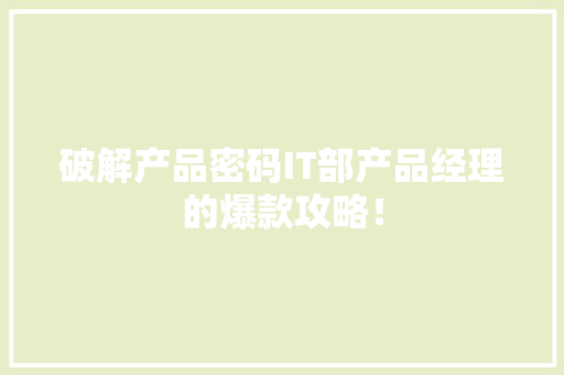 破解产品密码IT部产品经理的爆款攻略！
