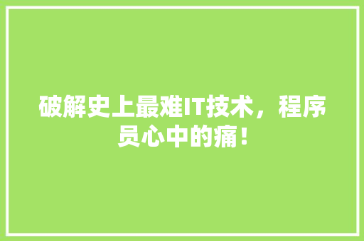 破解史上最难IT技术，程序员心中的痛！