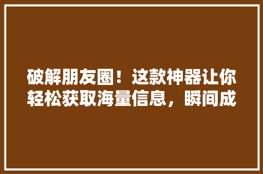 破解朋友圈！这款神器让你轻松获取海量信息，瞬间成为社交达人！