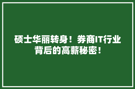 硕士华丽转身！券商IT行业背后的高薪秘密！