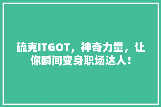 硫克ITGOT，神奇力量，让你瞬间变身职场达人！