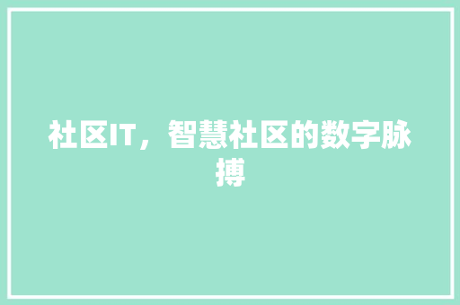 社区IT，智慧社区的数字脉搏