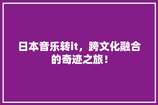 日本音乐转it，跨文化融合的奇迹之旅！