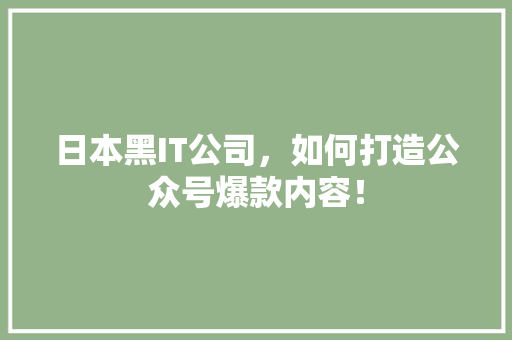 日本黑IT公司，如何打造公众号爆款内容！ GoogleSEO