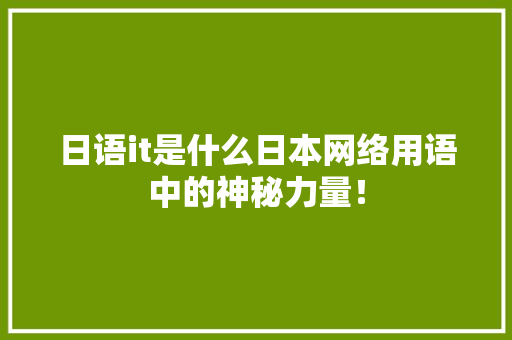 日语it是什么日本网络用语中的神秘力量！ 百度SEO