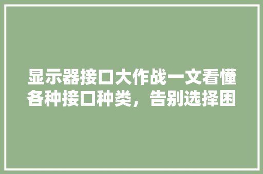 显示器接口大作战一文看懂各种接口种类，告别选择困难症！