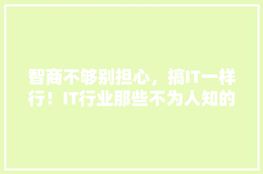 智商不够别担心，搞IT一样行！IT行业那些不为人知的真相