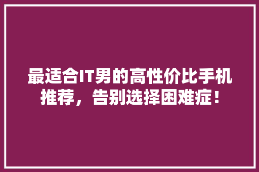 最适合IT男的高性价比手机推荐，告别选择困难症！