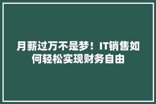 月薪过万不是梦！IT销售如何轻松实现财务自由