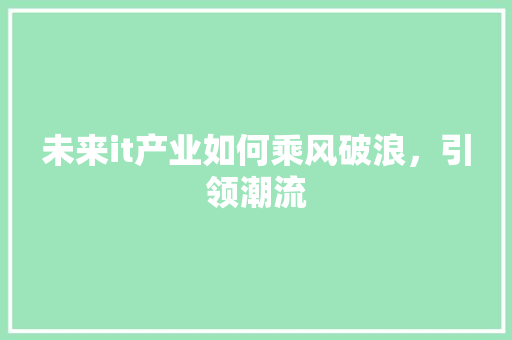 未来it产业如何乘风破浪，引领潮流