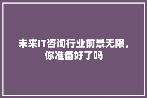 未来IT咨询行业前景无限，你准备好了吗