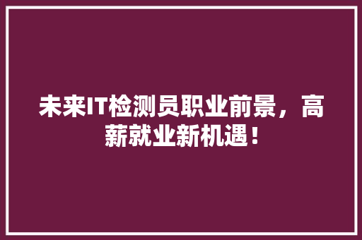 未来IT检测员职业前景，高薪就业新机遇！