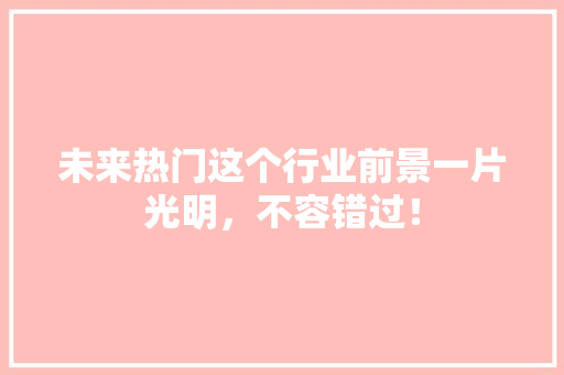 未来热门这个行业前景一片光明，不容错过！