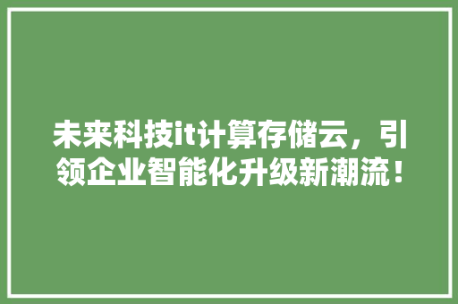 未来科技it计算存储云，引领企业智能化升级新潮流！