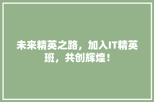 未来精英之路，加入IT精英班，共创辉煌！