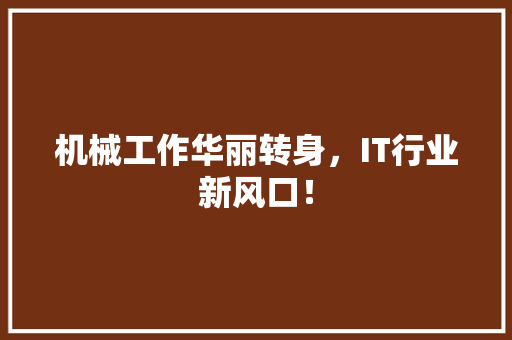 机械工作华丽转身，IT行业新风口！
