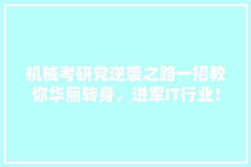 机械考研党逆袭之路一招教你华丽转身，进军IT行业！ 神马SEO