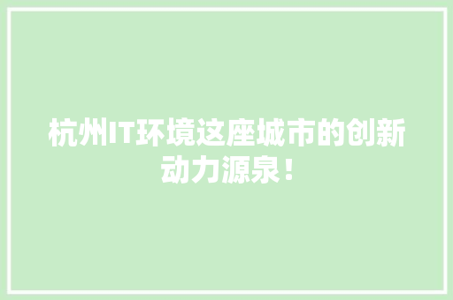 杭州IT环境这座城市的创新动力源泉！ 必应SEO