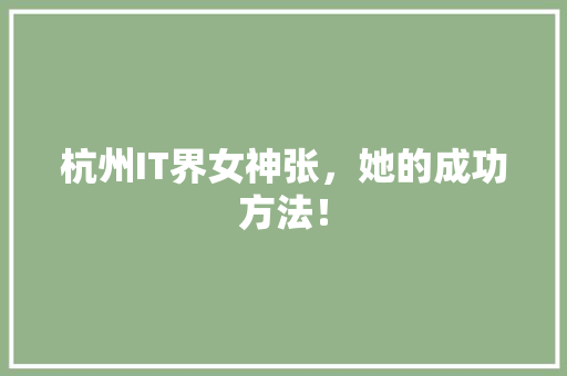 杭州IT界女神张，她的成功方法！