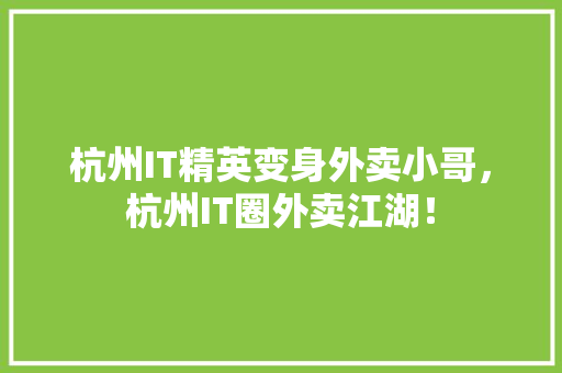 杭州IT精英变身外卖小哥，杭州IT圈外卖江湖！