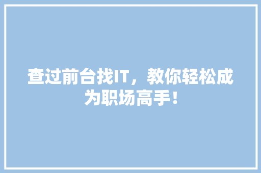 查过前台找IT，教你轻松成为职场高手！ 必应SEO