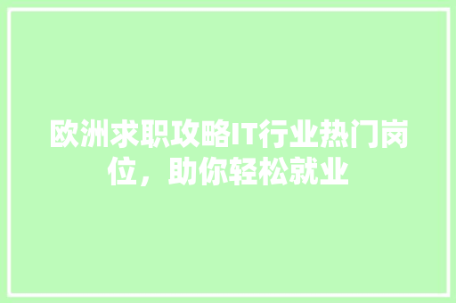 欧洲求职攻略IT行业热门岗位，助你轻松就业