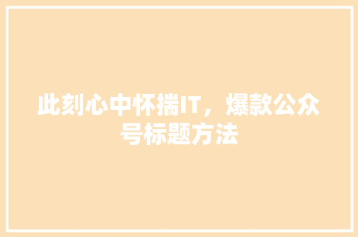 此刻心中怀揣IT，爆款公众号标题方法