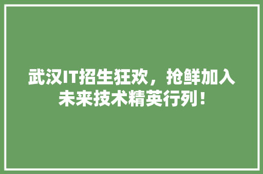 武汉IT招生狂欢，抢鲜加入未来技术精英行列！
