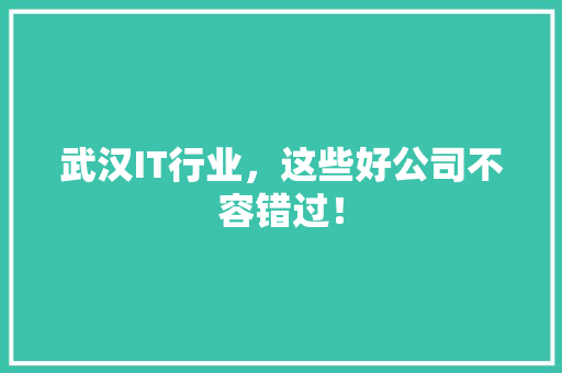 武汉IT行业，这些好公司不容错过！