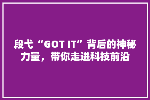 段弋“GOT IT”背后的神秘力量，带你走进科技前沿