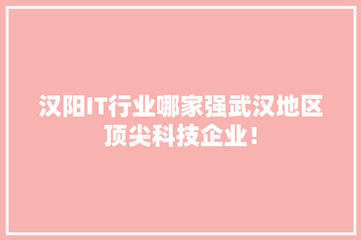 汉阳IT行业哪家强武汉地区顶尖科技企业！
