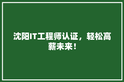 沈阳IT工程师认证，轻松高薪未来！